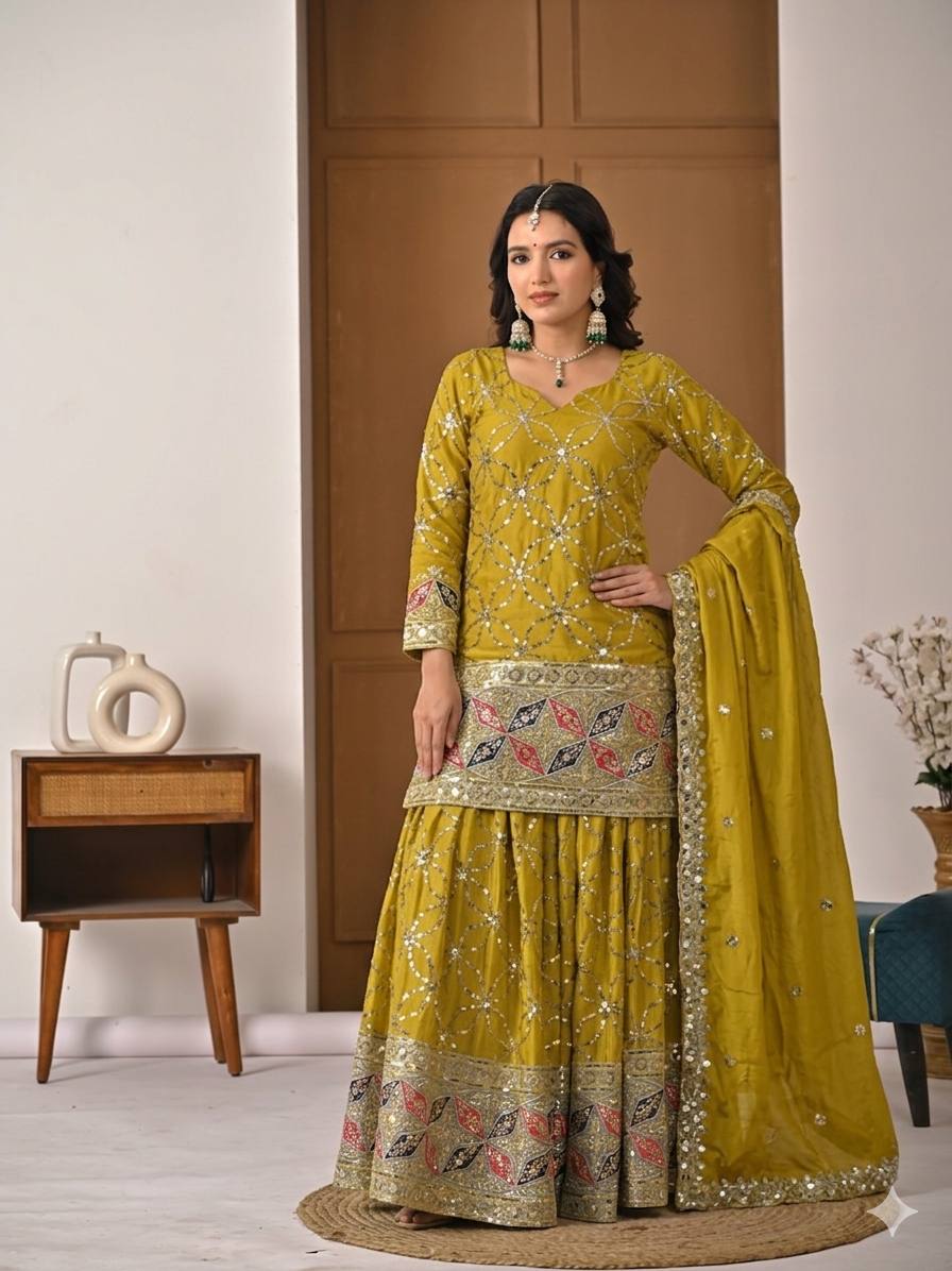 The Sovereign Chartreuse Mirror-Craft Gharara